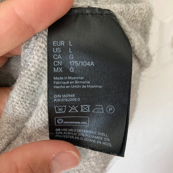 H&M Wool Blend Cowl Neck Sweater Tunic Length Gray Classic Minimalist Size Large - Picture 8 of 8